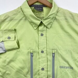 Calcutta Mens Large Green Long Sleeve Vented Fishing Shirt Button Up